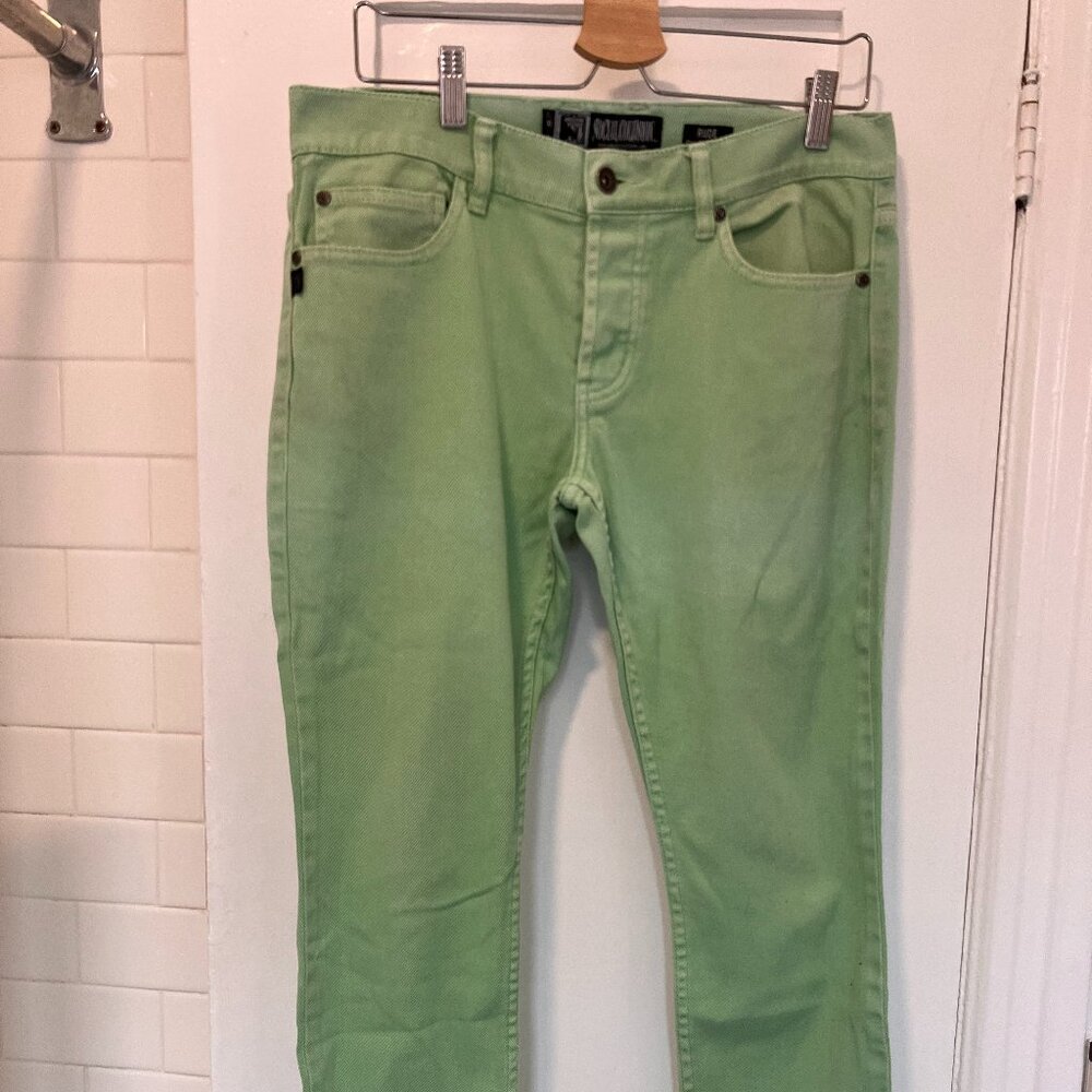 Social Collision Rude by Lip Service Green Button Fly Cotton Mens Jeans 32x32